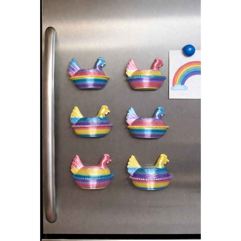 Set 6 Hen On Nest Chicken Fridge Magnets Rainbow 3D Print HON Kitchen Farmhouse
